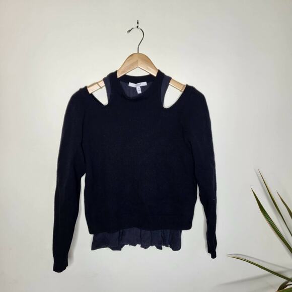 Derek Lam 10 Crosby Long Sleeve Shoulder Cut-Out Ruffle Hem Sweater - Black - Picture 2 of 10